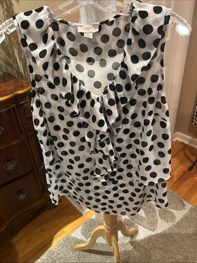 LOFT White Sleeveless Polka Dot Ruffle Top medium